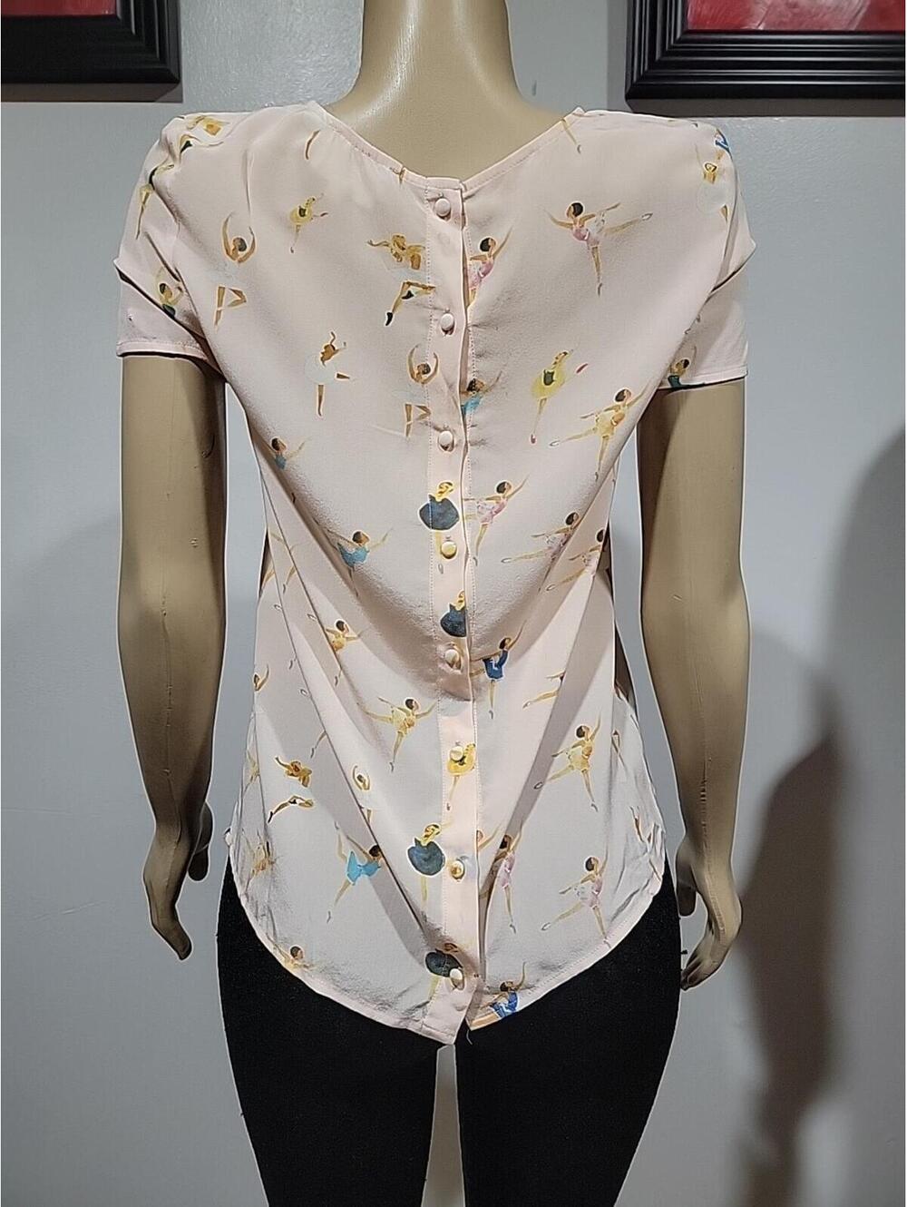 Sezane X G Kero Women's Top 36/S Ballerina Pink Silk Blouse Short Sleeve #C - Picture 6 of 9